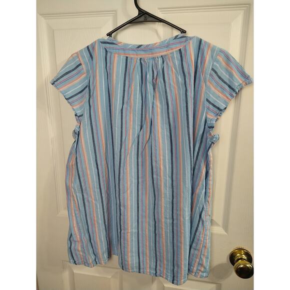 St Johns Bay Woman PXL Pullover Blouse V Neck Striped Blue Cap Sleeve Top - Picture 10 of 10